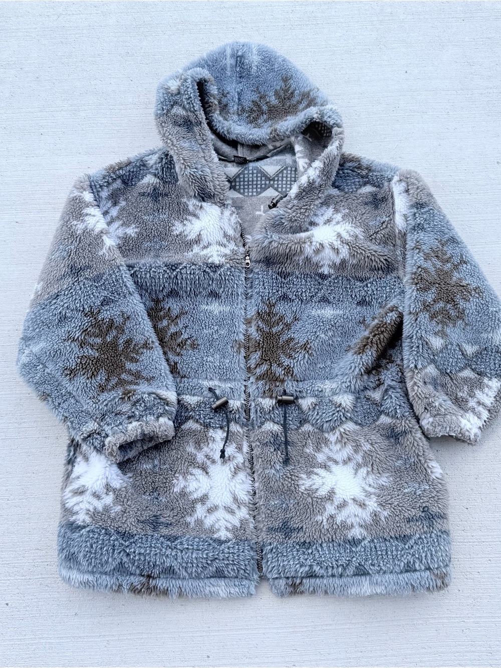 American Vintage Gray Snowflake Teddy Jacket drawstring waist